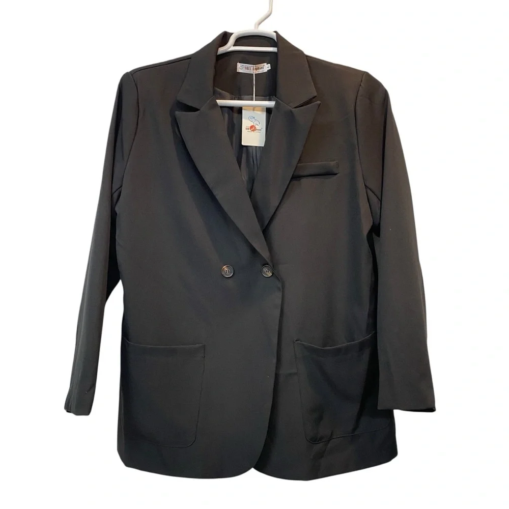 Solid Black Wardrobe Basic 1 button Blazer Jacket lined Women's size Large  NWT